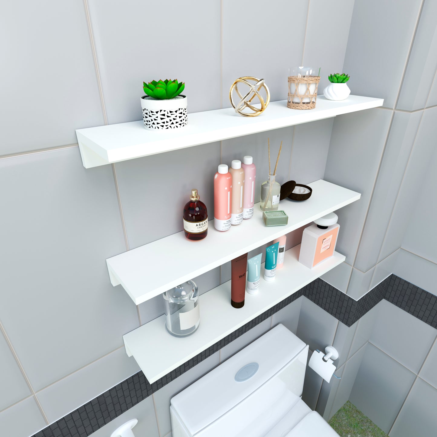 Conjunto 3 Estante Pared "L" 35-55-65-85 x 17 x 7.5 cm. - Henor