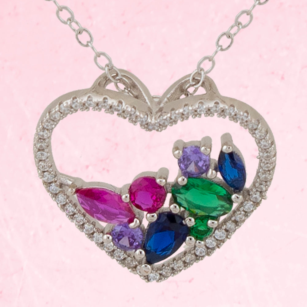 Gargantilla. Cadena con Colgante corazón con Zirconita blanca e interior Zirconitas multicolor Cadena Forzatina Plata de Ley baño en Rodio CL1316686R - Henor