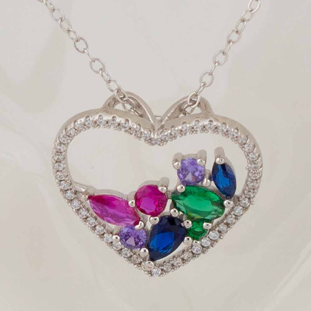 Gargantilla. Cadena con Colgante corazón con Zirconita blanca e interior Zirconitas multicolor Cadena Forzatina Plata de Ley baño en Rodio CL1316686R - Henor