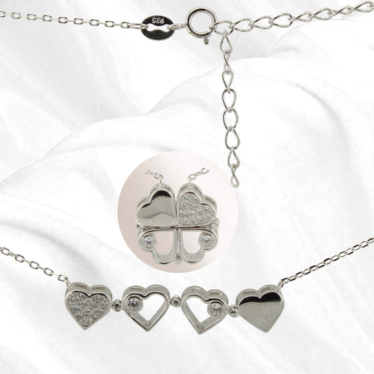 Collar con Colgante. Trébol convertible en Corazones con Zirconita. Plata de Ley S925. Baño Rodio. CL1316784R - Henor