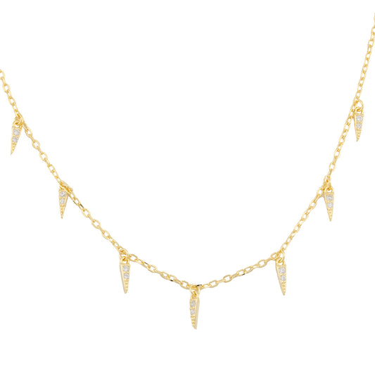 Collar. Gargantilla. Cadena con Colgante puntas de flecha con Zirconita Blanca en Plata de Ley 925 con baño de Oro 18K. Cadena Forzatina CL1316815O - Henor