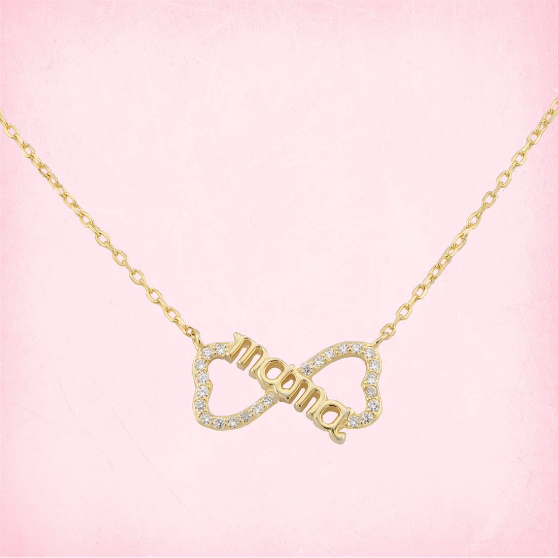 Collar. Gargantilla. Cadena con Colgante Mama Corazones Infinito. Cadena Forzatina En Plata de Ley. Baño Oro 18k. y Zirconita. CL1316820O - Henor