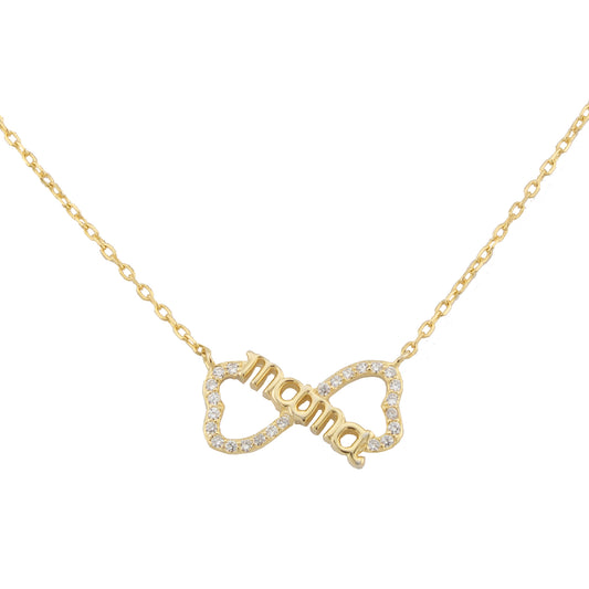 Collar. Gargantilla. Cadena con Colgante Mama Corazones Infinito. Cadena Forzatina En Plata de Ley. Baño Oro 18k. y Zirconita. CL1316820O - Henor