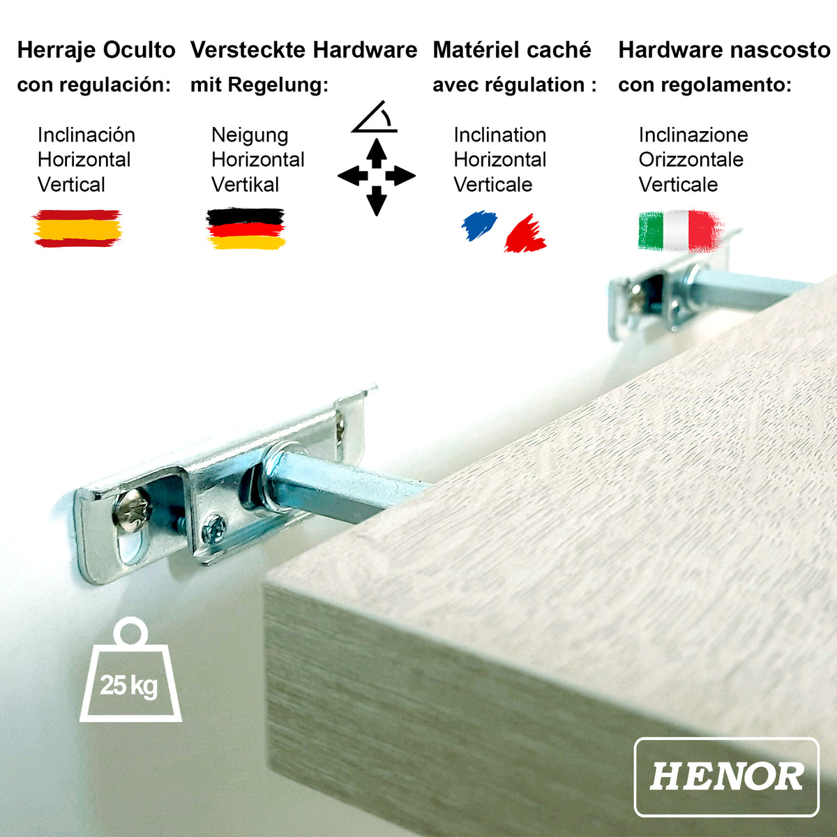 Henor Balda de Pared de Madera 30-40-50-60-80-100x20x3 cm Carga Máx. 25kg Roble Stel