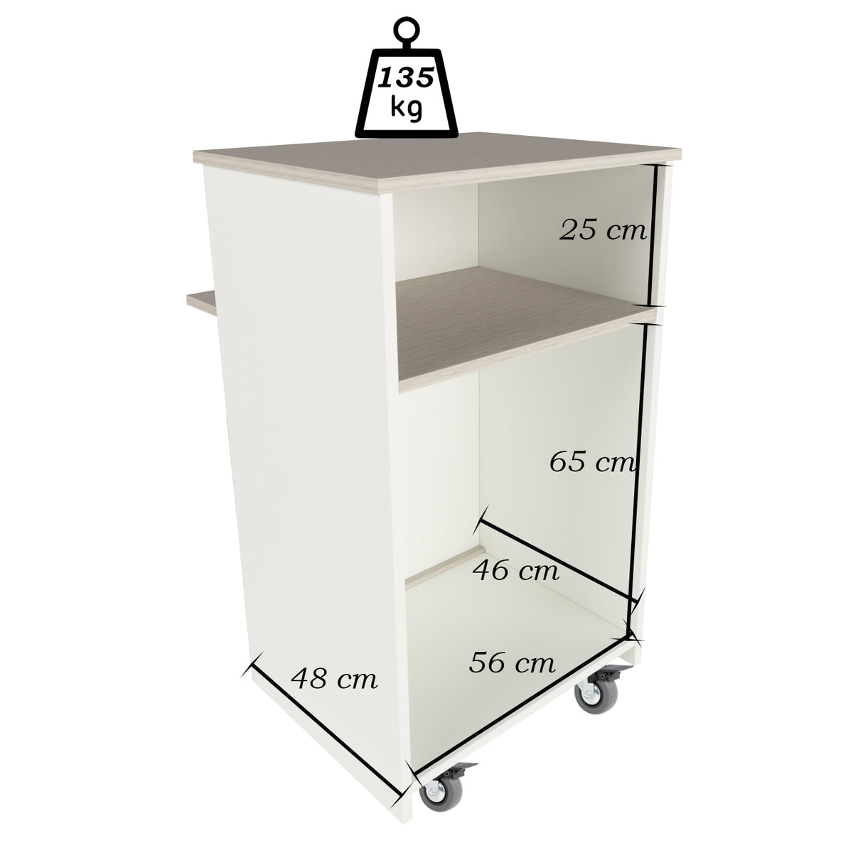 Henor Theke EGA mit Rollen 62-82x65x102 cm vorderes Serviceregal Weiß mit Eiche Stel