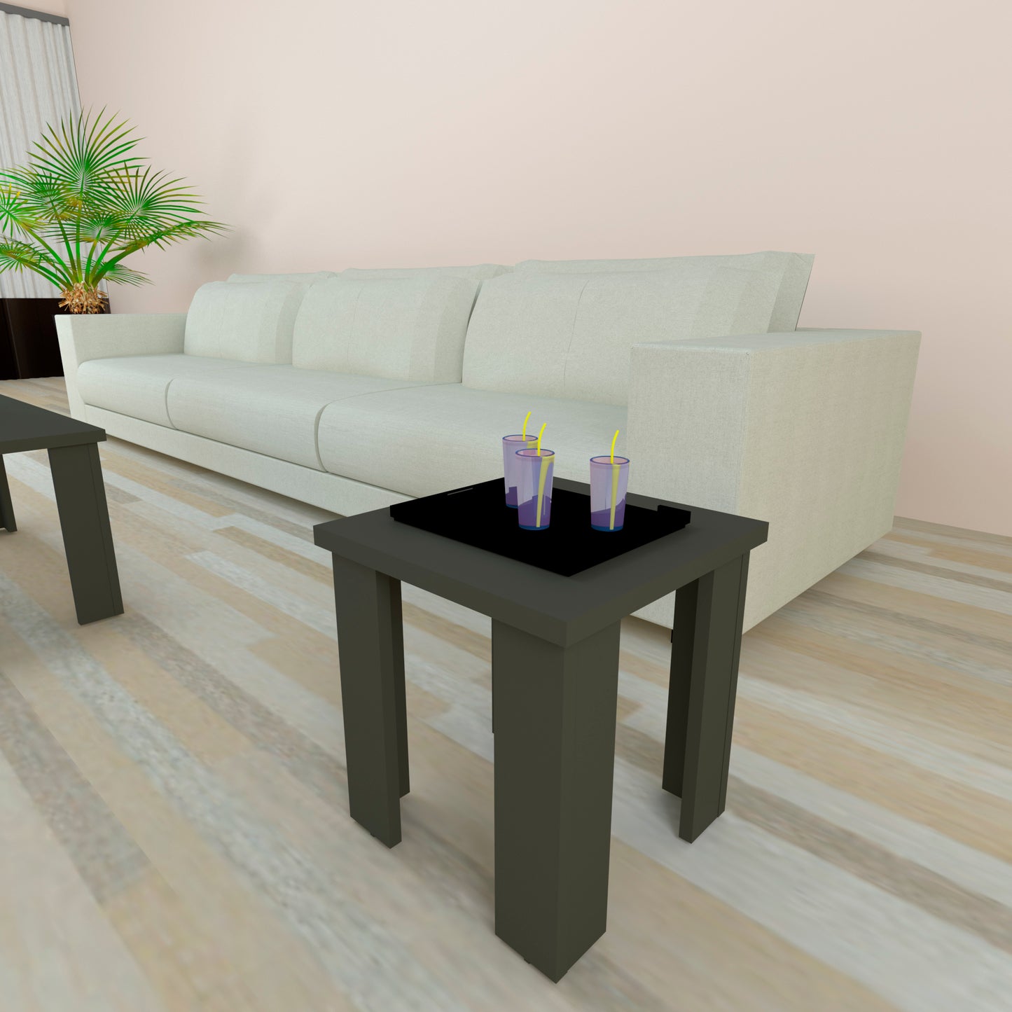 Mesa Baja Madera 40/120 x 40 x 44 cm Blanco Grafito - Henor Mobiliario