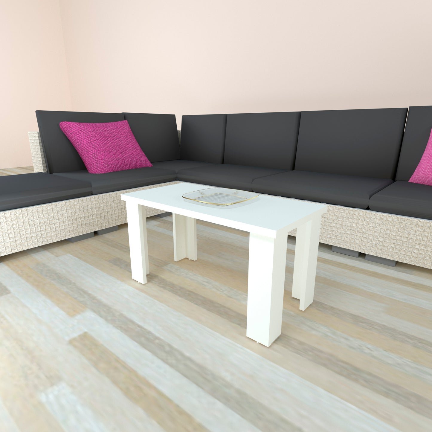 Mesa Baja Madera 40/120 x 40 x 44 cm Blanco Grafito - Henor Mobiliario