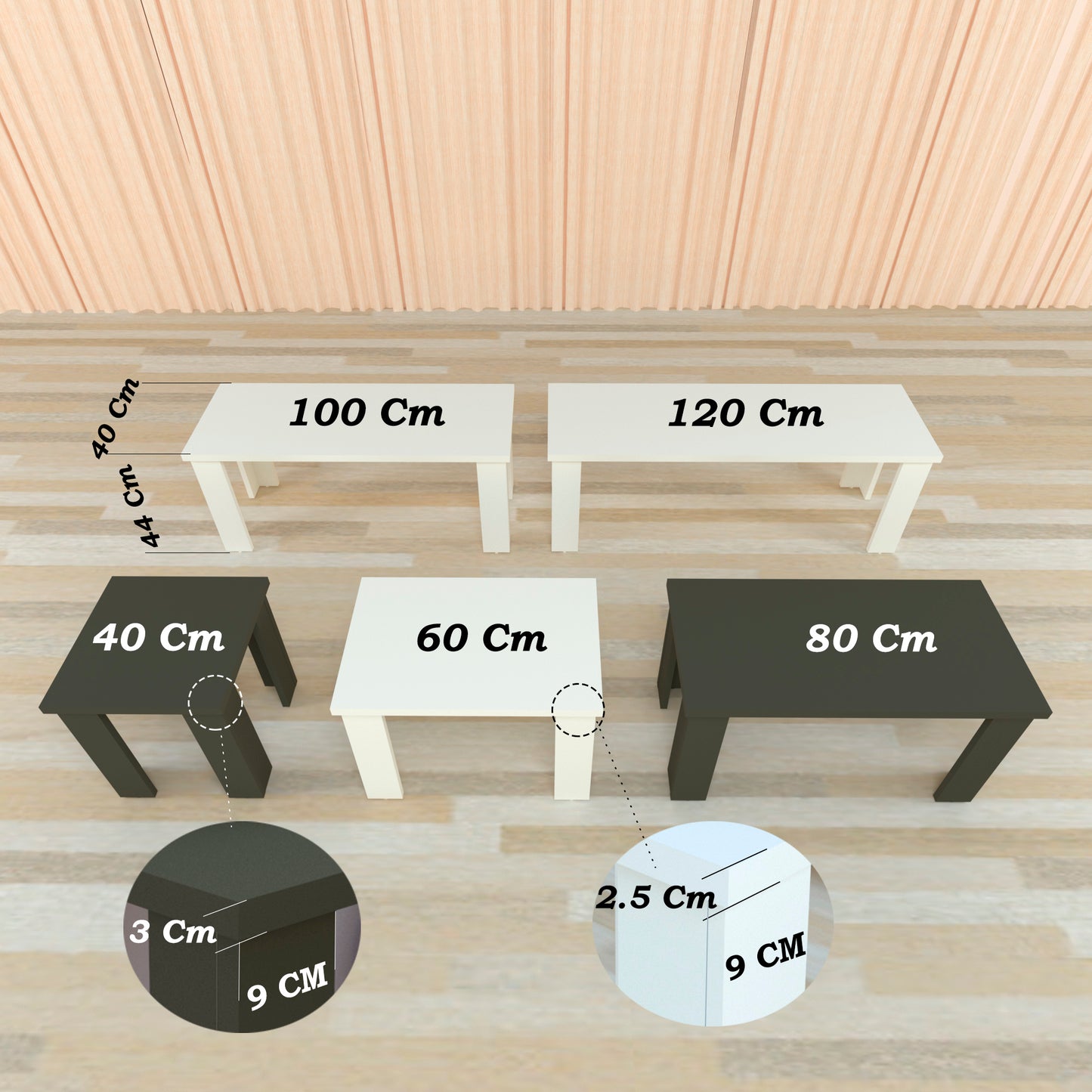Mesa Baja Madera 40/120 x 40 x 44 cm Blanco Grafito - Henor Mobiliario