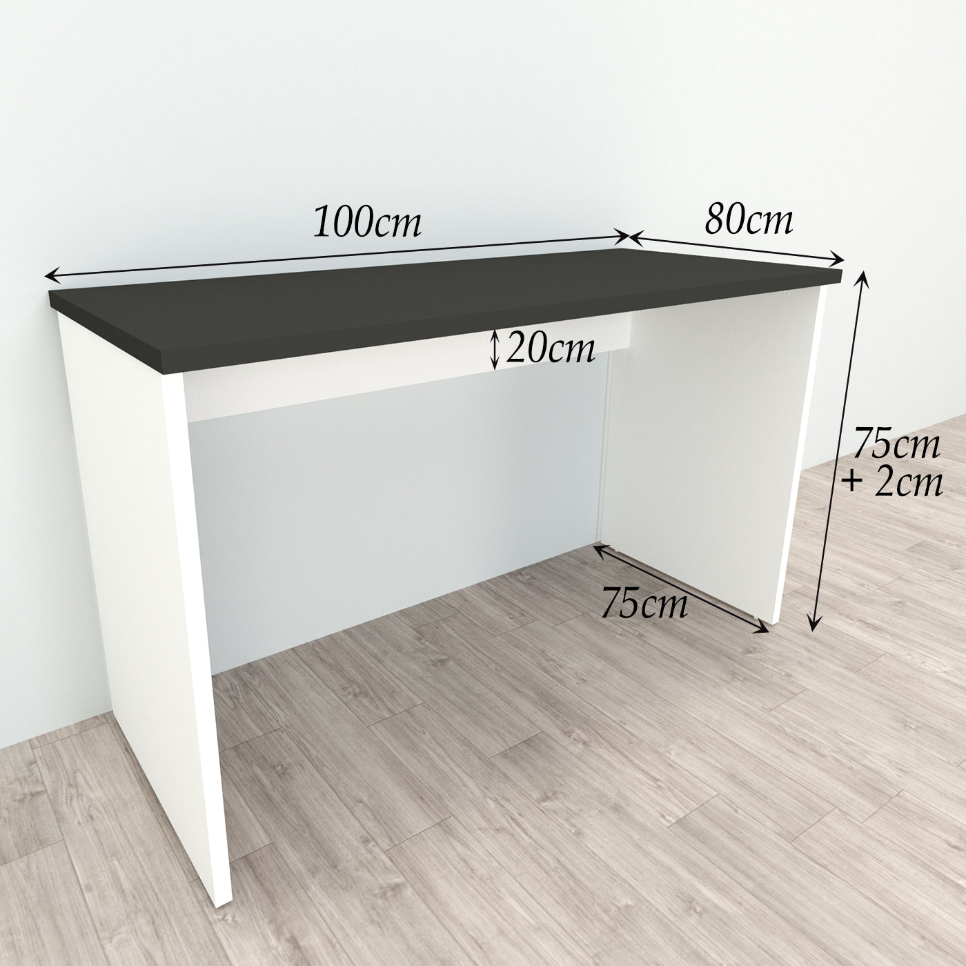 Bürotisch aus Holz mit Nivellierern, 100/115 x 60 x 75 cm, weiß.