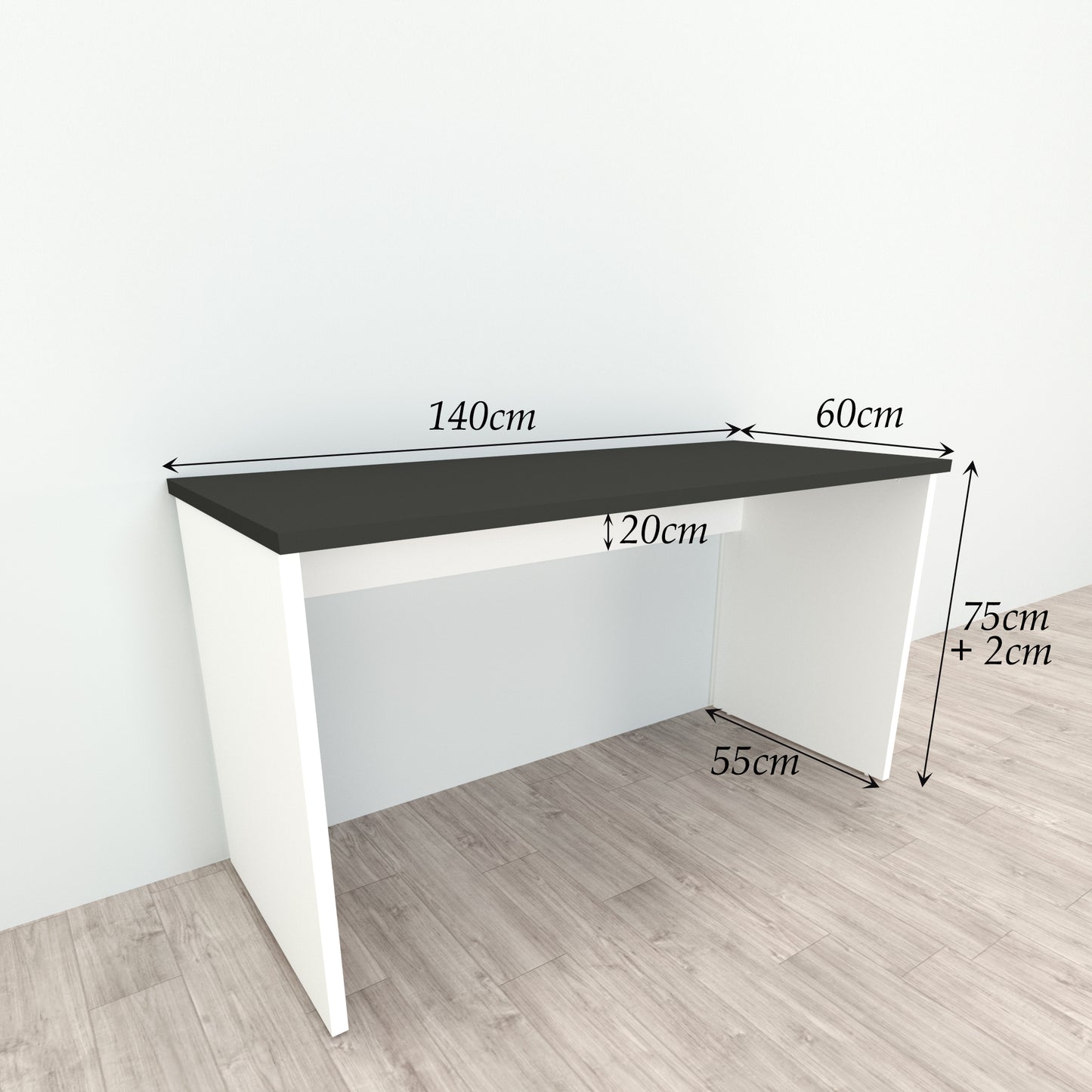 Bürotisch aus Holz mit Nivellierern, 100/115 x 60 x 75 cm, weiß.