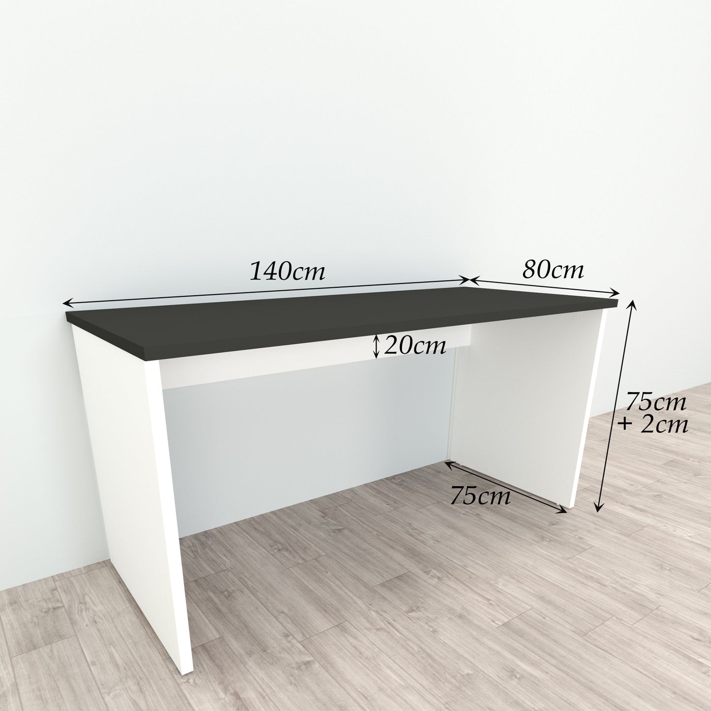 Bürotisch aus Holz mit Nivellierern, 100/115 x 60 x 75 cm, weiß.