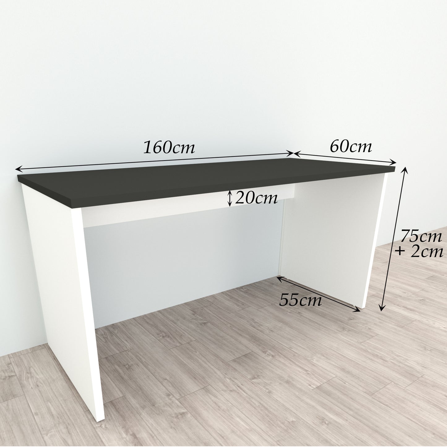 Bürotisch aus Holz mit Nivellierern, 100/115 x 60 x 75 cm, weiß.