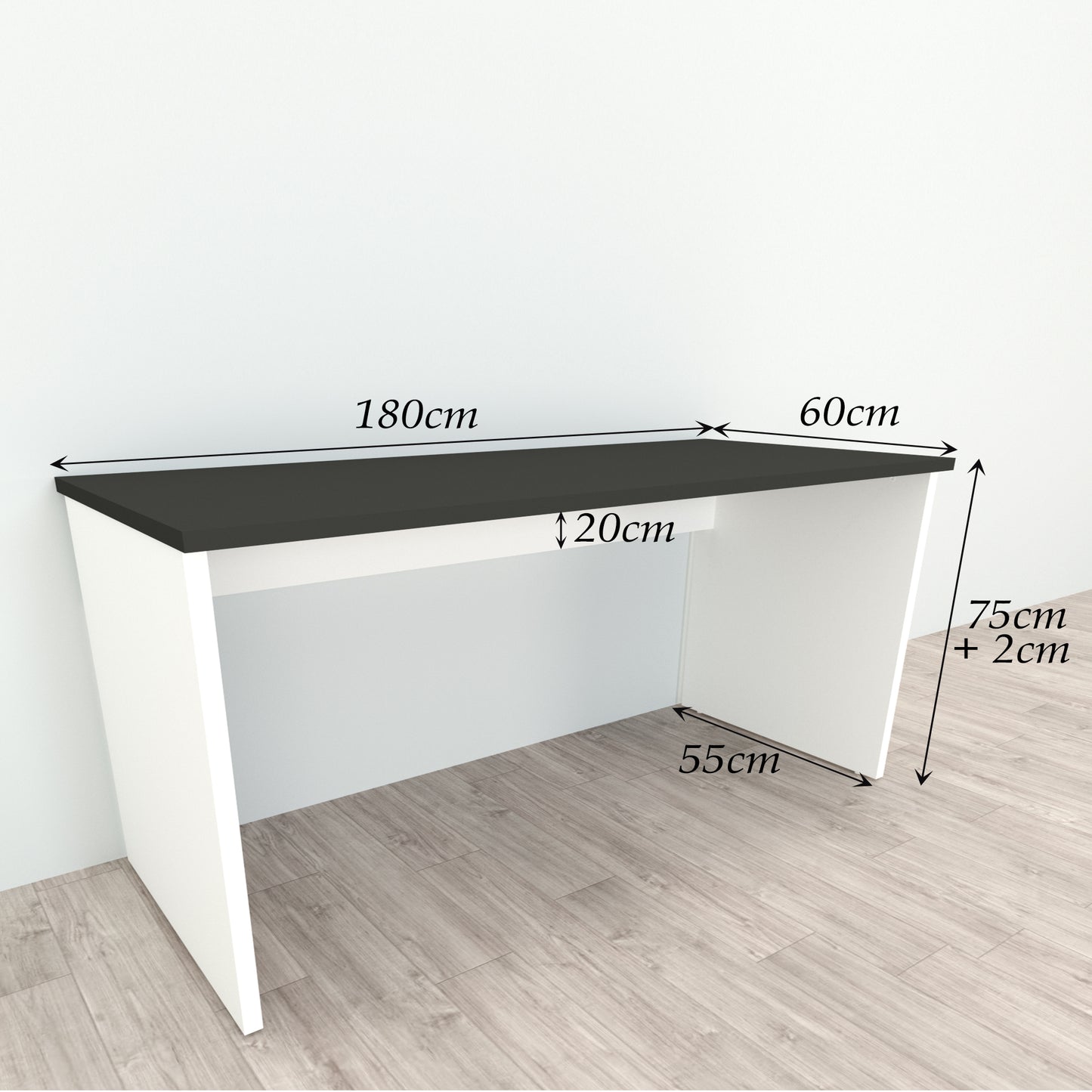 Bürotisch aus Holz mit Nivellierern, 100/115 x 60 x 75 cm, weiß.