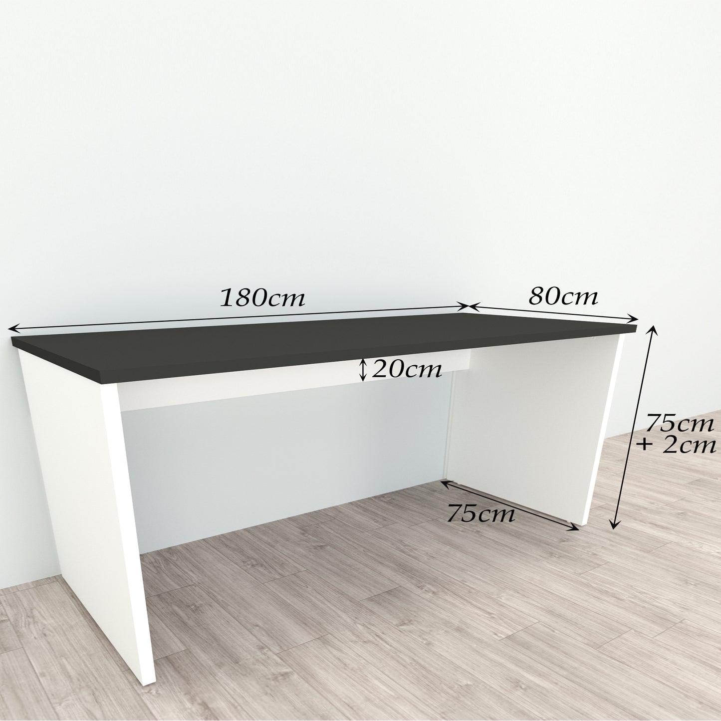 Bürotisch aus Holz mit Nivellierern, 100/115 x 60 x 75 cm, weiß.