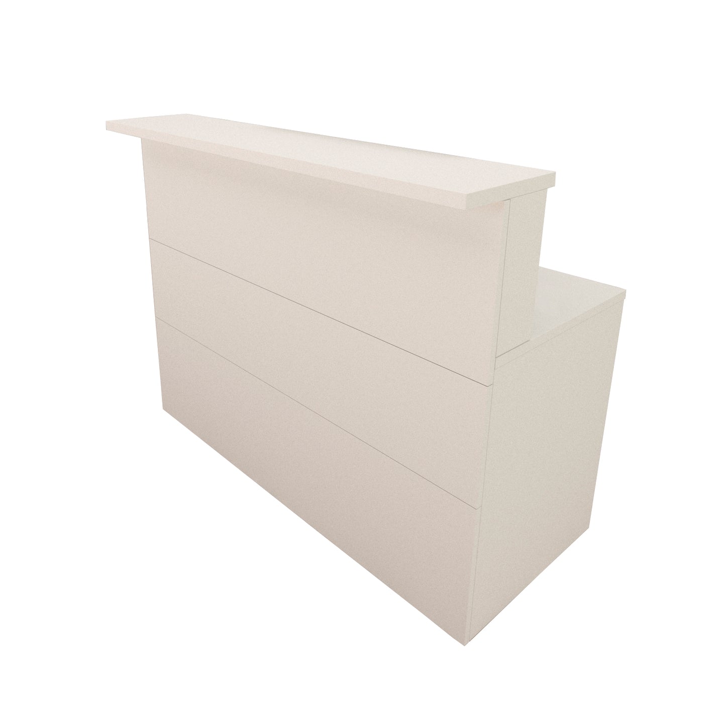 Mostrador Atención Cidacos. 100/180x60/75x110 cm. Con mesa interior. Blanco.