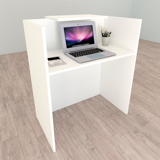 OJA Empfangstresen. 80/100 x 50 x 107 cm. Mit Innentisch. Weiß.