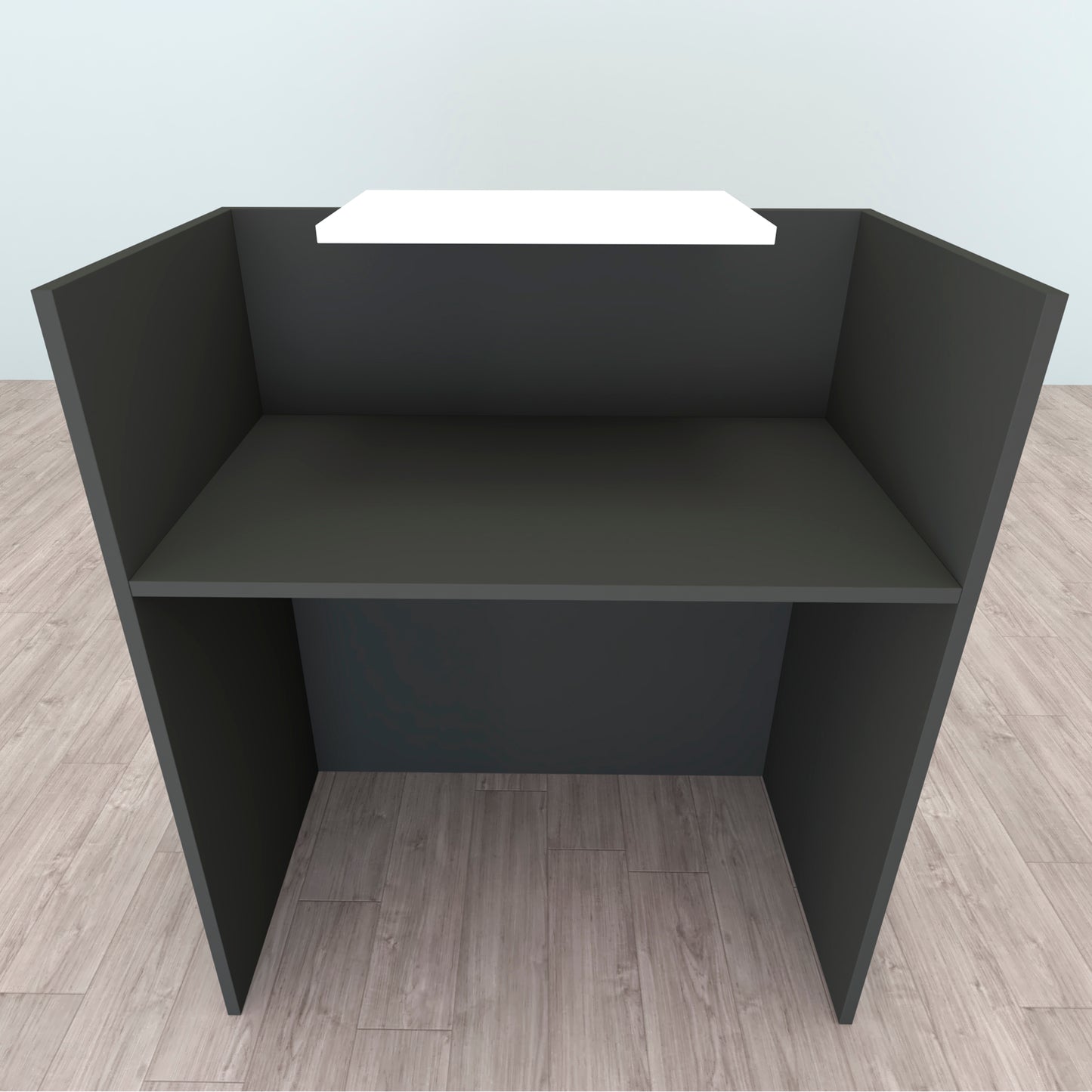 Banco reception OJA. 80/100 x 50 x 107 cm. Con tavolo interno. Grafite e bianco.