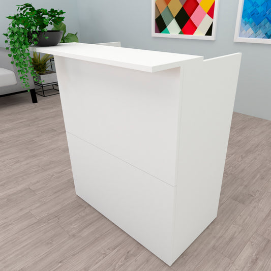 Mostrador Recepción TIRÓN. 80/110x50/65x107 cm. Con mesa interior. Blanco Grafito