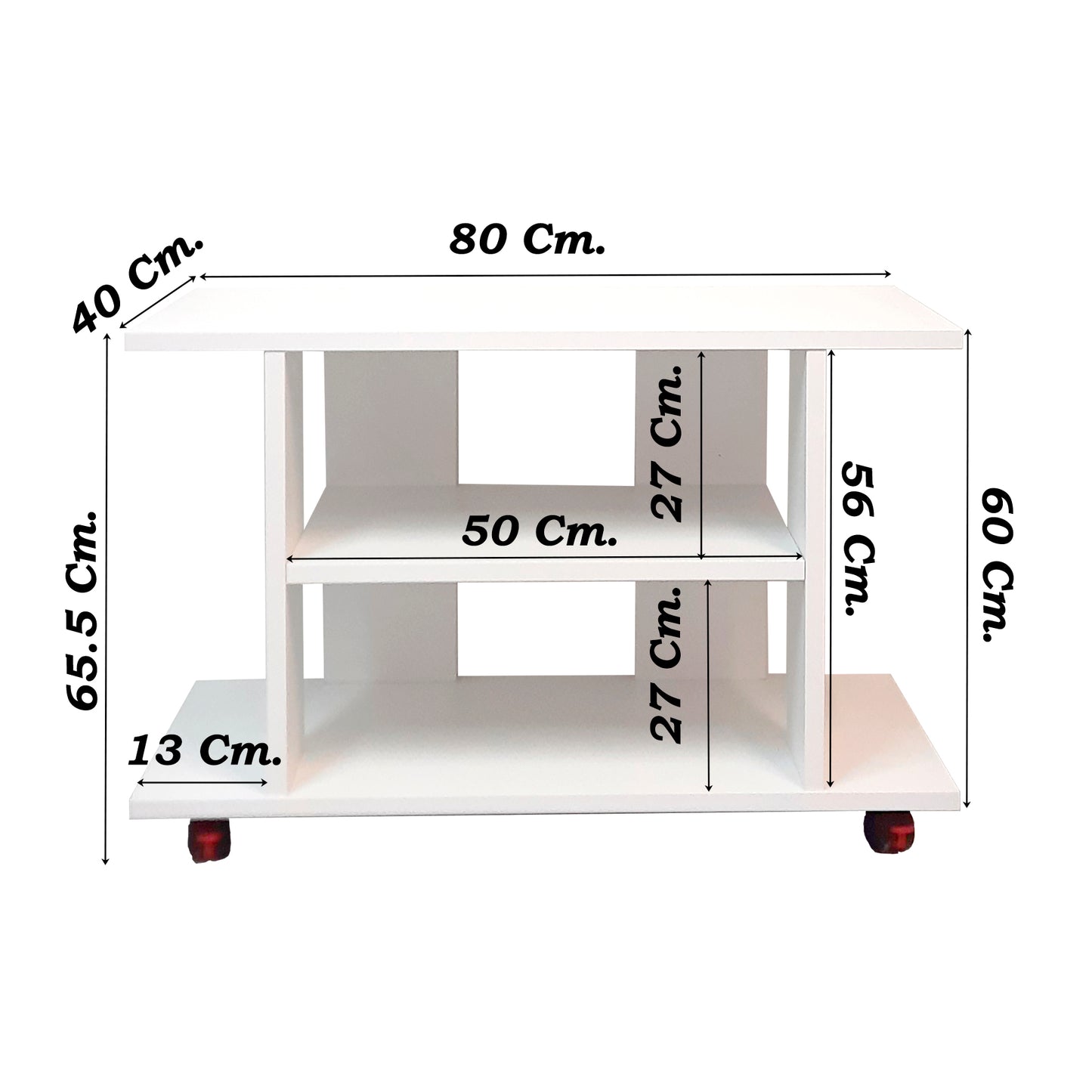 Mesa Madera FSC® con Ruedas. Mod. Pilar. desde 80 a 110x40x65.5 Cm. Blanco - Grafito - Roble Stel - Henor