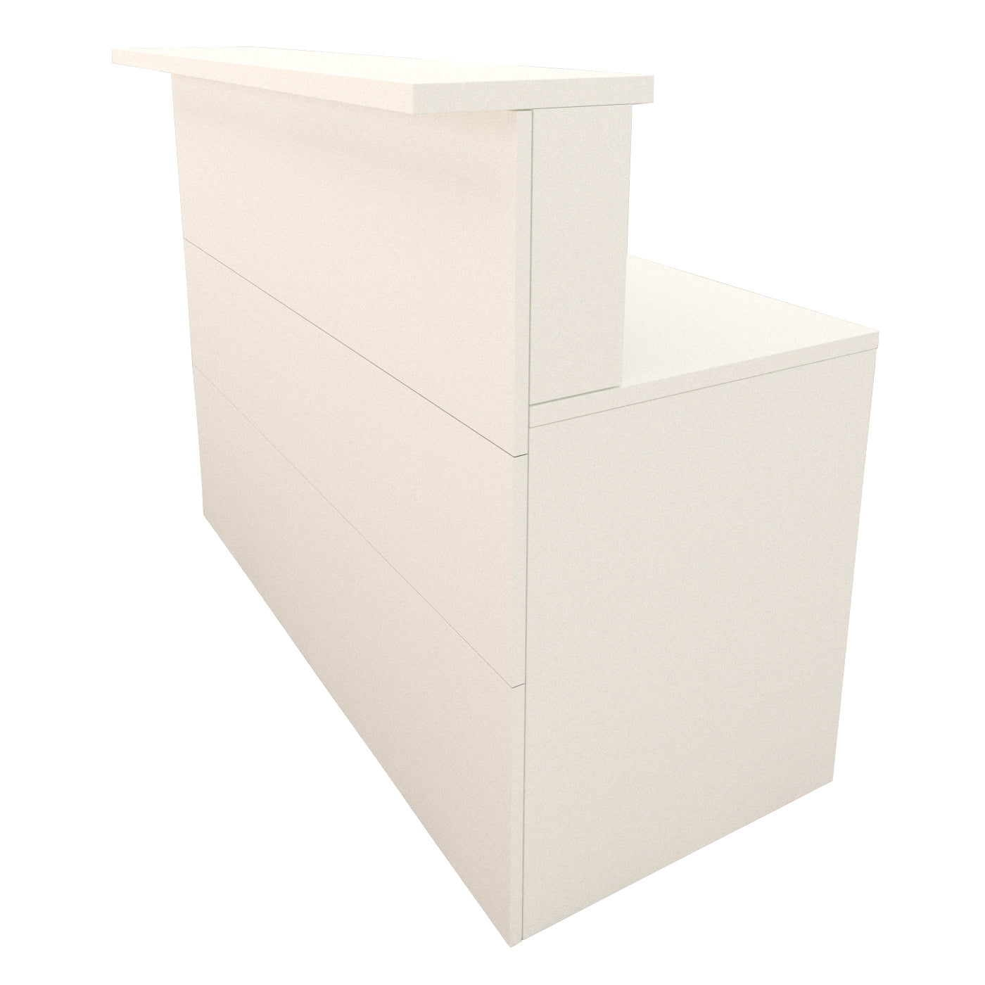 Mostrador Atención Cidacos. 100/140x60/75x110 cm. Con mesa interior. Blanco Ignifugo