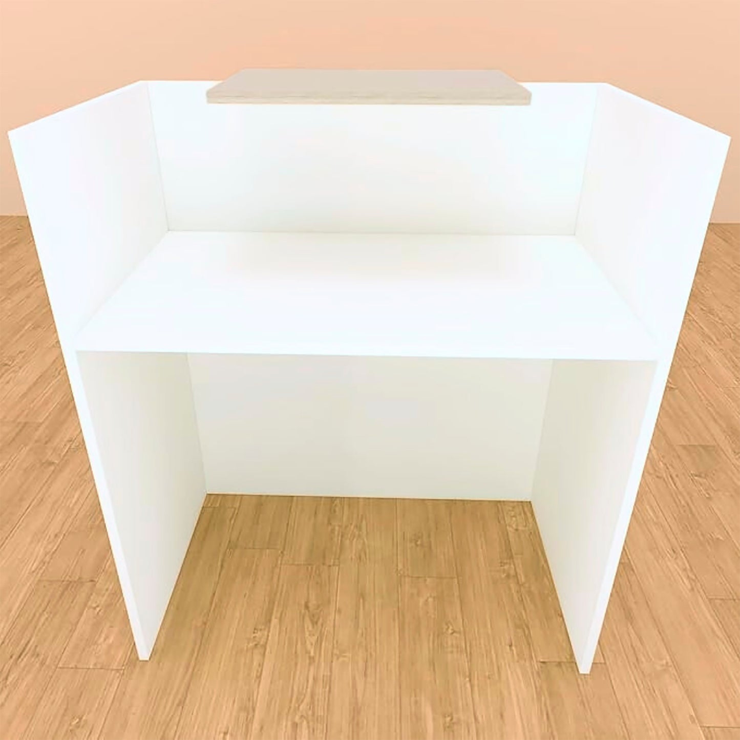 OJA Empfangstresen. 80/100 x 50 x 107 cm. Mit Innentisch. Weiß und Steleiche.