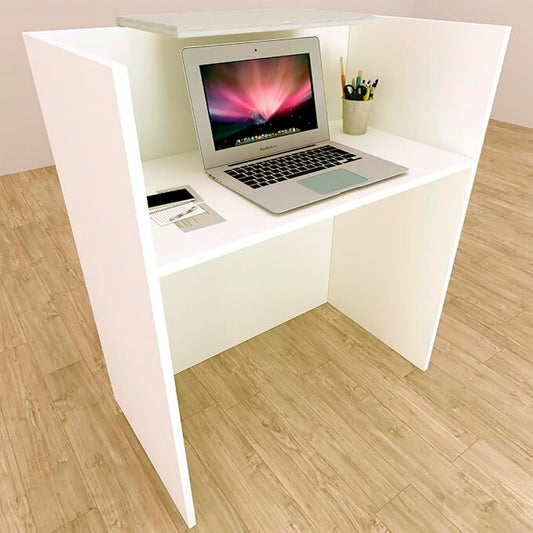 OJA Empfangstresen. 80/100 x 50 x 107 cm. Mit Innentisch. Weiß und Steleiche.