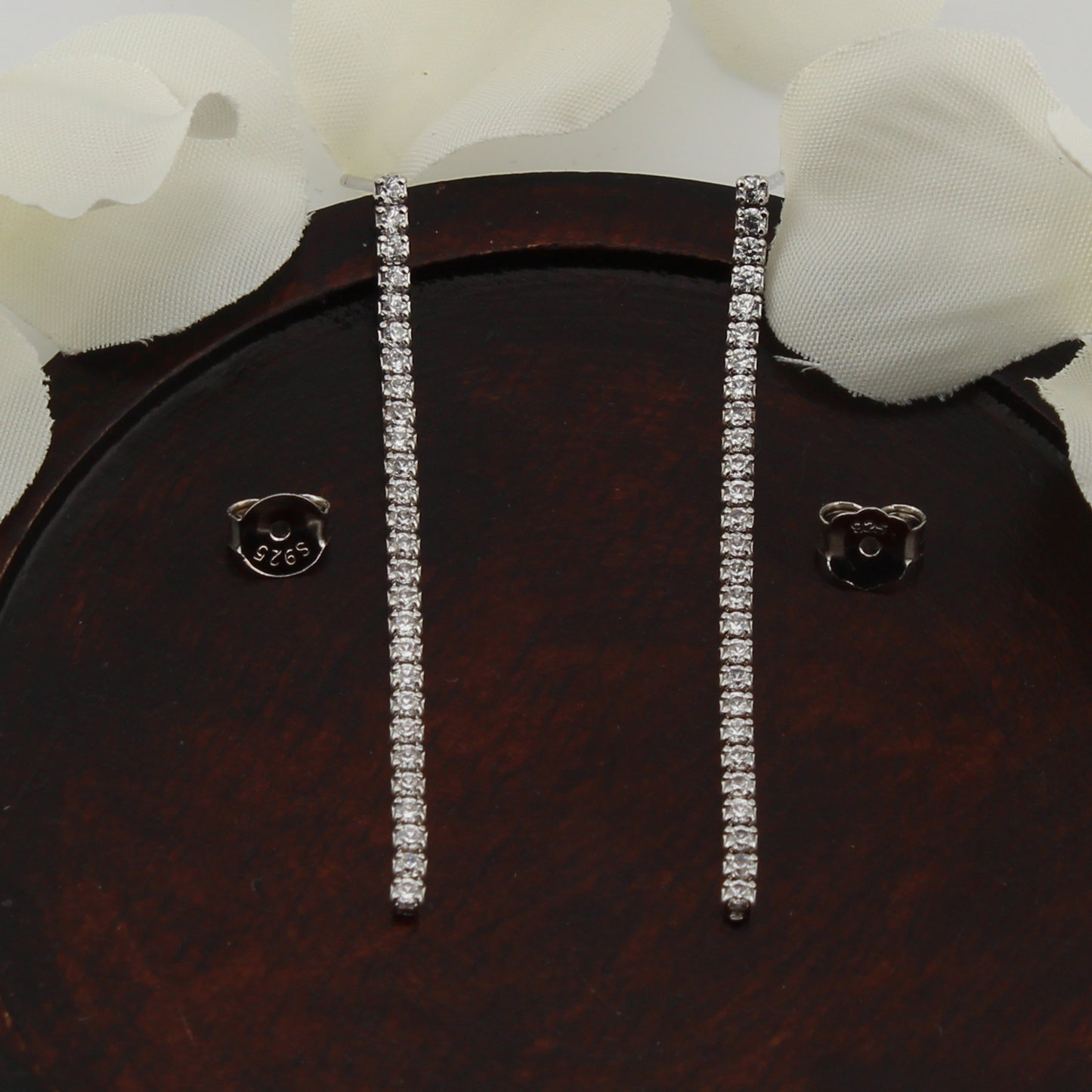 Pendientes Largos con Zirconita en Plata de Ley 925 baño en Rodio. PD2314066R - Henor