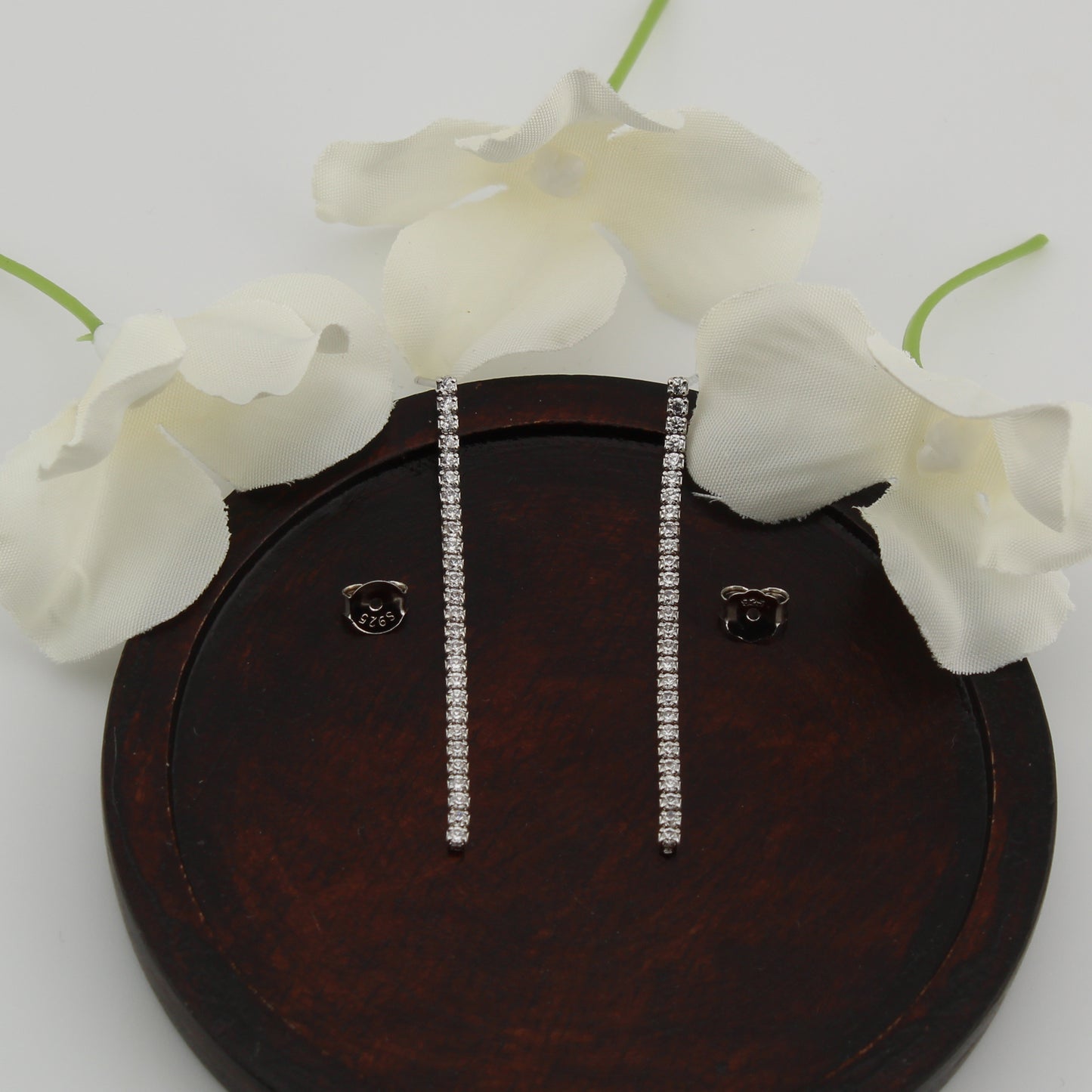 Pendientes Largos con Zirconita en Plata de Ley 925 baño en Rodio. PD2314066R - Henor