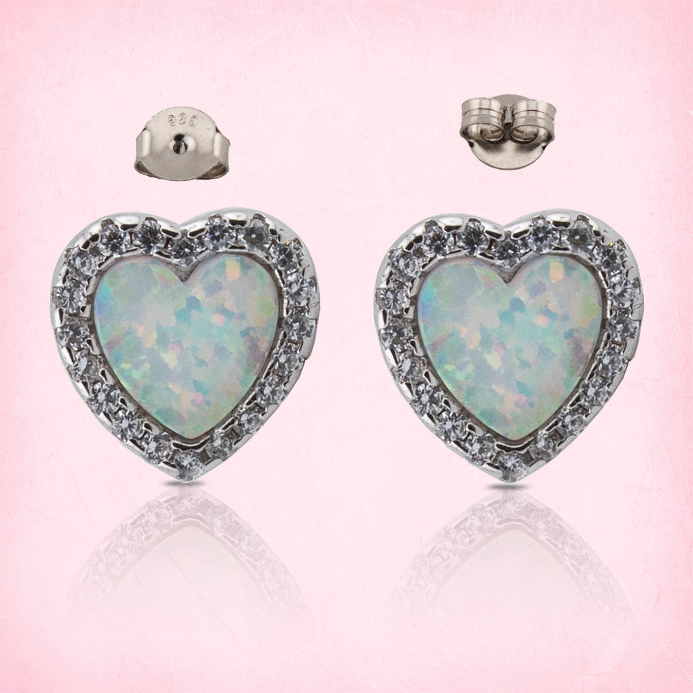Par Pendientes Forma Corazón Plata Esterlina S925 y Bañado en Rodio. PD2314077R - Henor