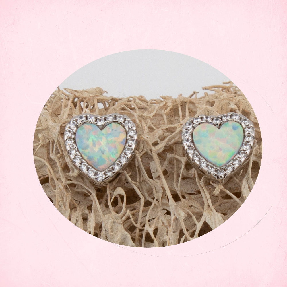 Par Pendientes Forma Corazón Plata Esterlina S925 y Bañado en Rodio. PD2314077R - Henor