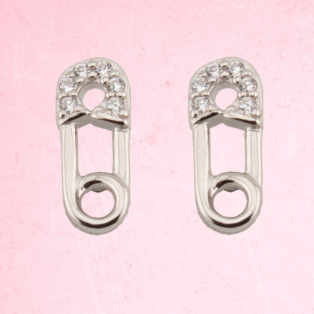 Pendientes Imperdible en Plata de Ley bañada en Rodio y Zirconita Blanca. PD2315729R - Henor