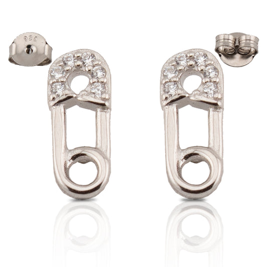 Pendientes Imperdible en Plata de Ley bañada en Rodio y Zirconita Blanca. PD2315729R - Henor