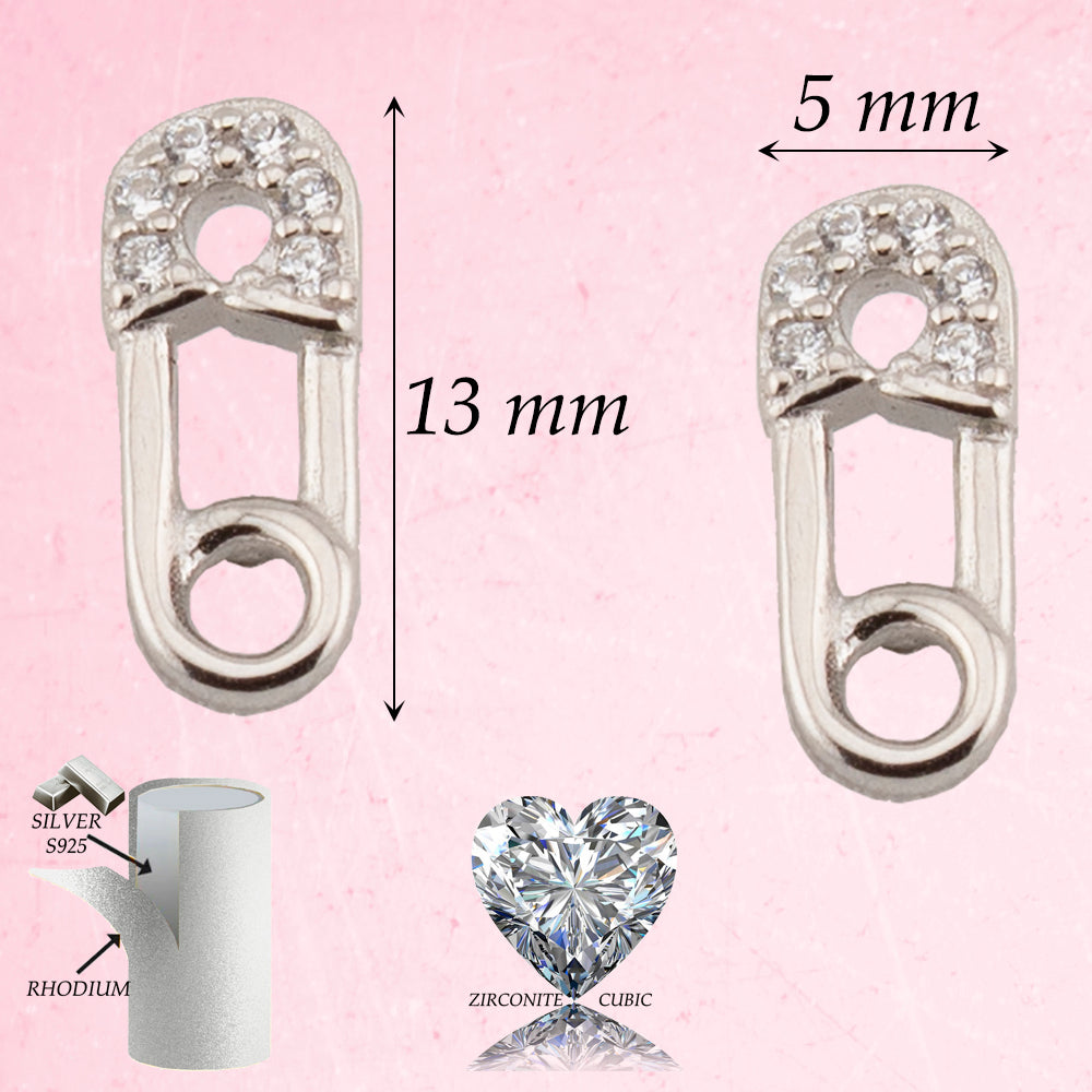Pendientes Imperdible en Plata de Ley bañada en Rodio y Zirconita Blanca. PD2315729R - Henor
