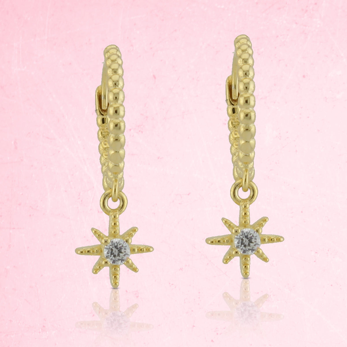 Pendientes Aro-criolla gallonada con motivo rosa de los vientos. Plata de Ley 925 Baño Oro 18K y circonita blanca. PD2315946O - Henor