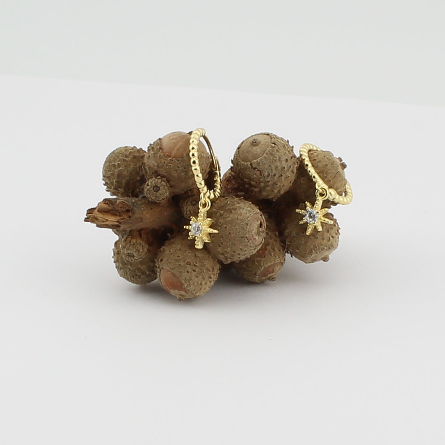 Pendientes Aro-criolla gallonada con motivo rosa de los vientos. Plata de Ley 925 Baño Oro 18K y circonita blanca. PD2315946O - Henor
