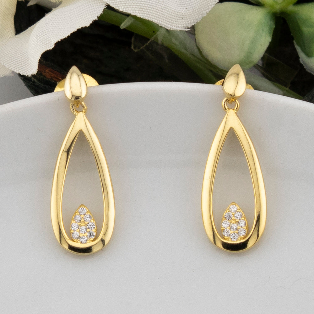 Pendientes dos cuerpos con forma de gota en Plata de Ley 925 bañado Oro 18K. PD2316144O - Henor