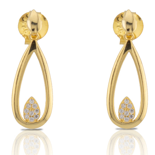 Pendientes dos cuerpos con forma de gota en Plata de Ley 925 bañado Oro 18K. PD2316144O - Henor