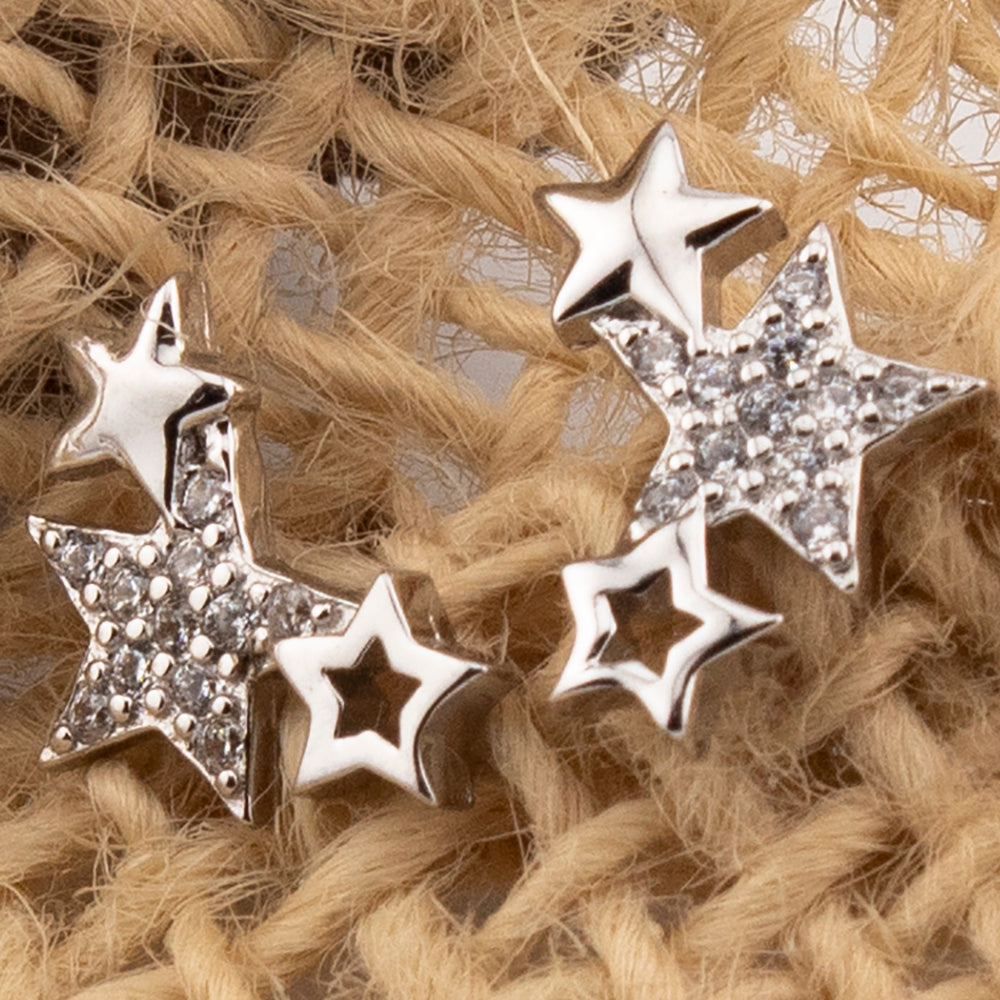 Pendientes Estrellas. Con Zirconita en Plata de Ley y Baño Oro 18K PD2316396O - Henor
