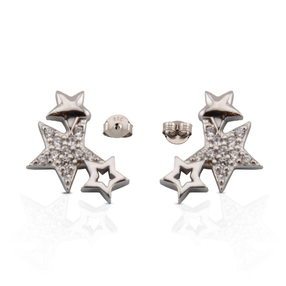 Pendientes Estrellas. Con Zirconita en Plata de Ley y Baño Oro 18K PD2316396O - Henor