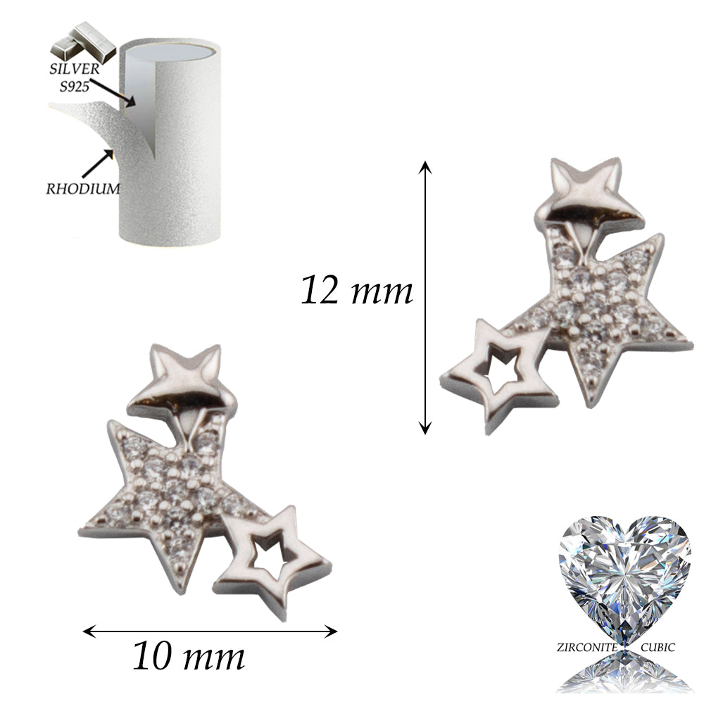 Pendientes Estrellas. Con Zirconita en Plata de Ley y Baño Oro 18K PD2316396O - Henor