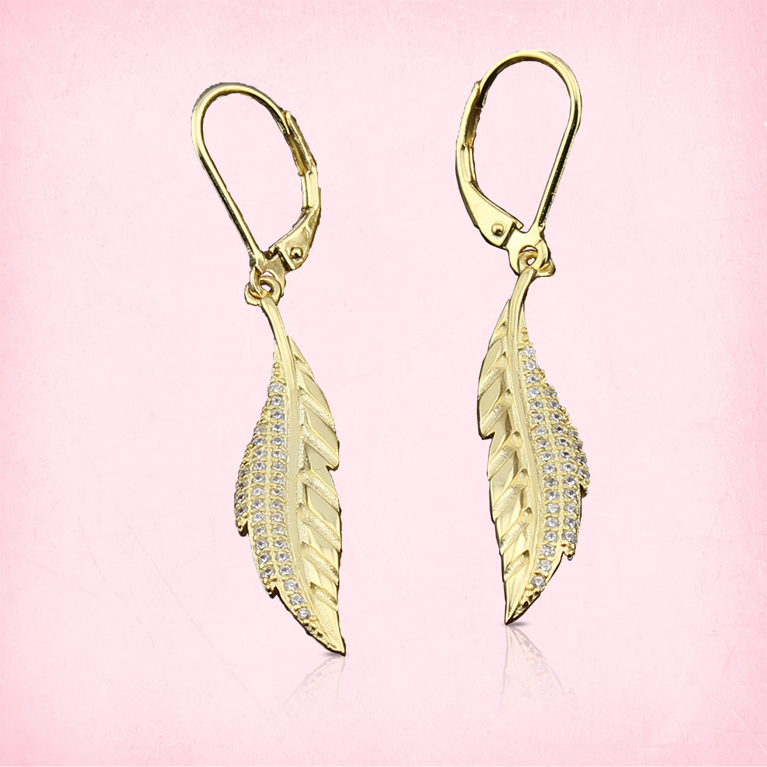Pendientes dos cuerpos con forma de Hoja en Plata de Ley 925 con Baño de Oro 18K y Circonita. PD2316484O - Henor