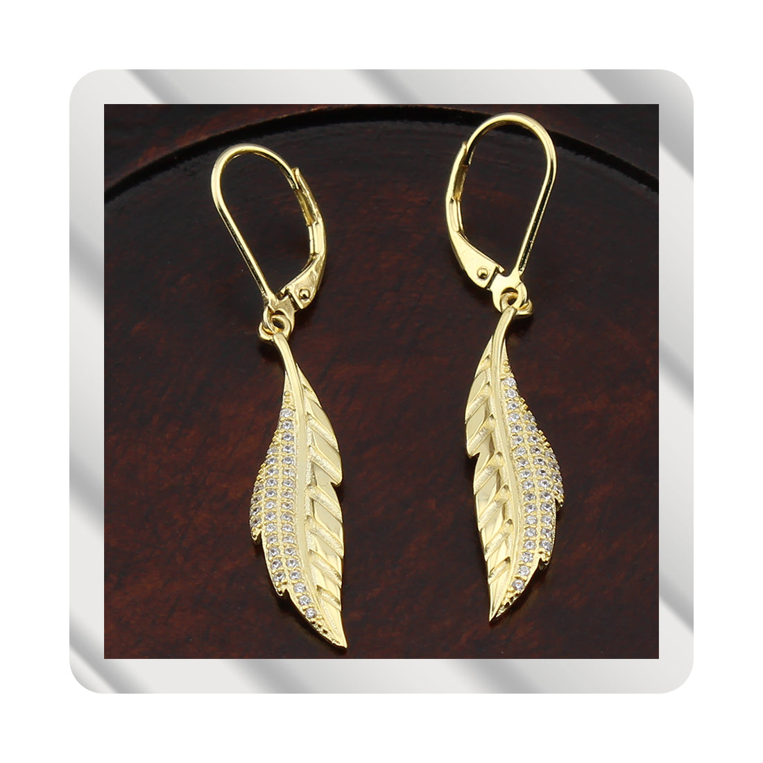 Pendientes dos cuerpos con forma de Hoja en Plata de Ley 925 con Baño de Oro 18K y Circonita. PD2316484O - Henor