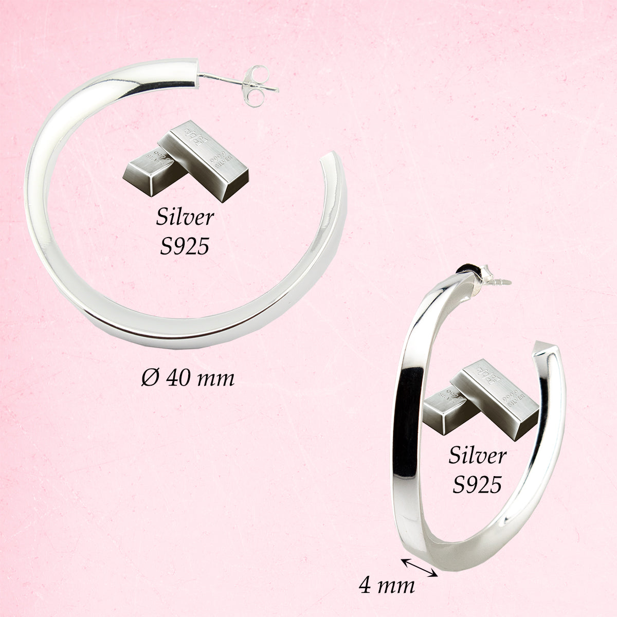 Pendientes Aro-Criolla en cuadrado 4mm en Plata de Ley S925. PD2316826P - Henor