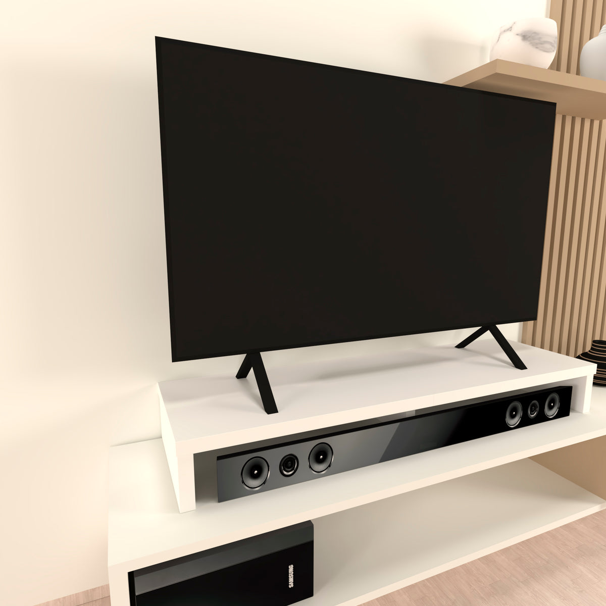 Henor Rialzo doppio per TV in legno 120-180x35x15cm Portata max. +100kg Bianco