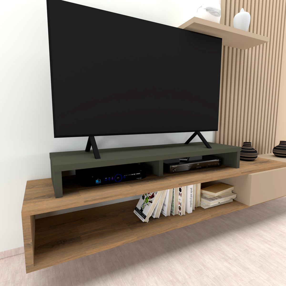 Henor Supporto rialzo doppio TV legno 120-180x35x15cm Carico max +100kg Grafite