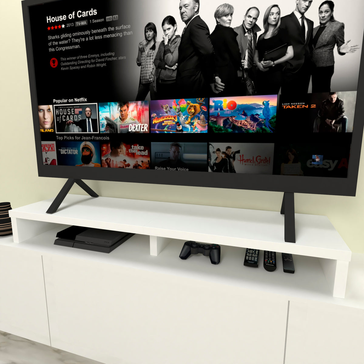 Henor Rialzo doppio per TV in legno 120-180x35x15cm Portata max. +100kg Bianco