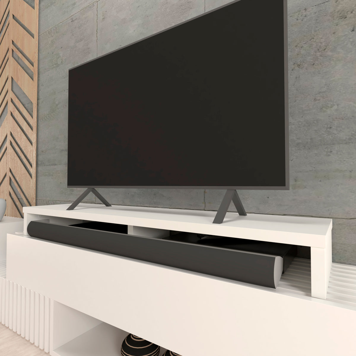 Henor Rialzo doppio per TV in legno 120-180x35x15cm Portata max. +100kg Bianco