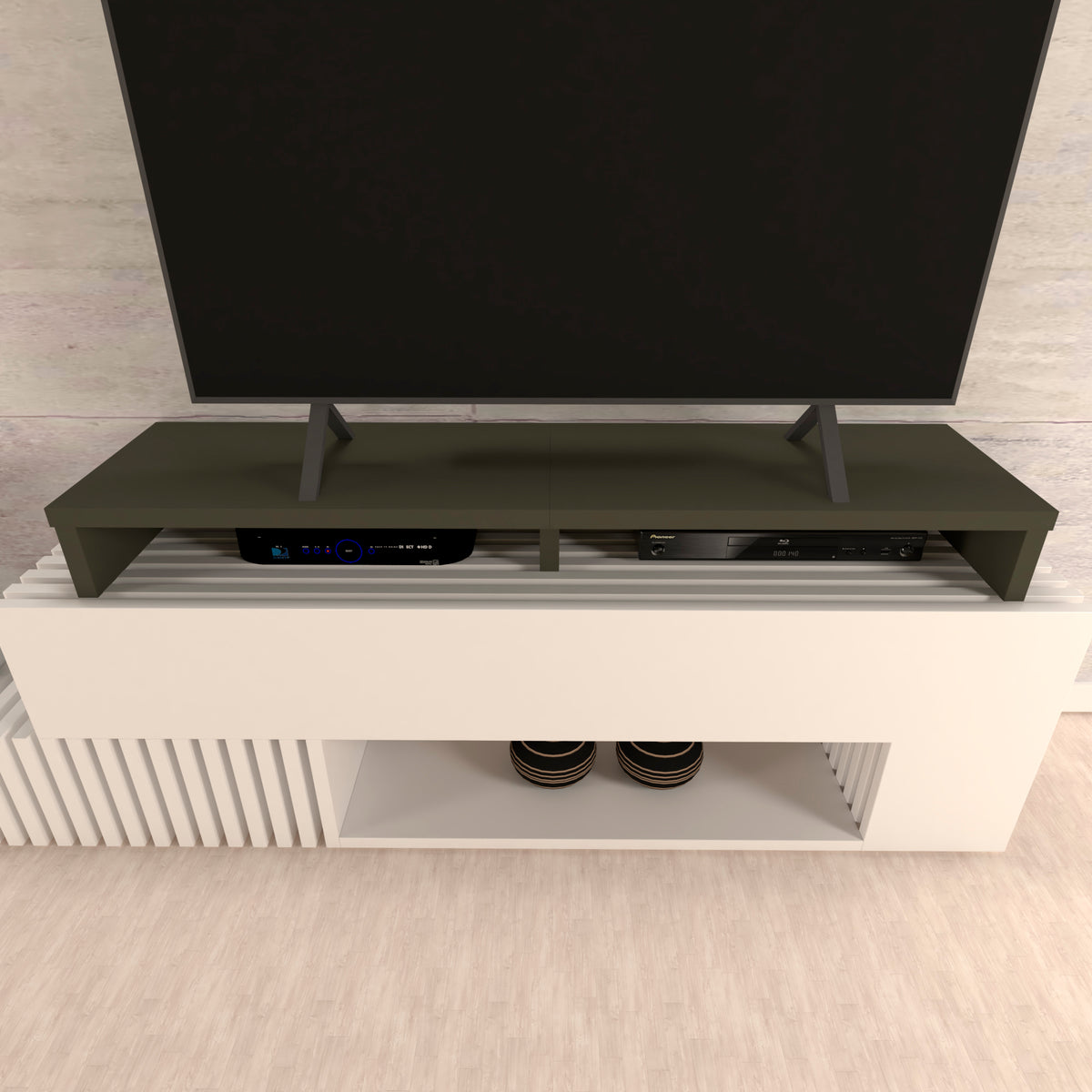 Henor Supporto rialzo doppio TV legno 120-180x35x15cm Carico max +100kg Grafite
