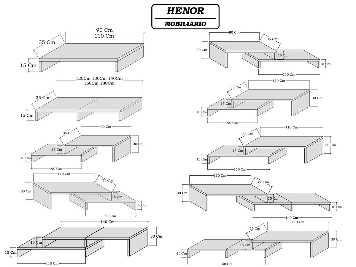 Mueble TV Escalera Ajustable de Madera FSC® 90-110-140 x 35 x 30/15 cm. - Henor
