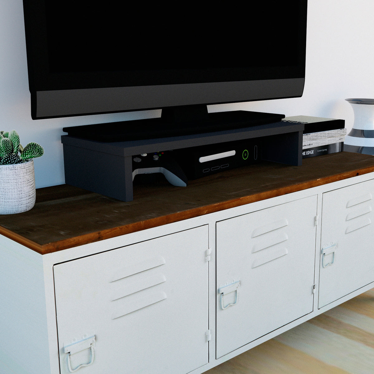 Henor Supporto TV 42-62-82-100x26.5x12 cm Bianco, Grafite e Quercia Stel